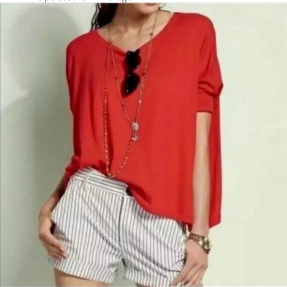 Cabi Persimmon Red Short Sweater.